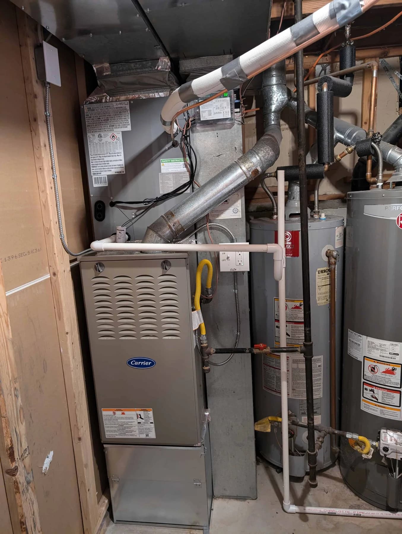 carrier furnace yellow refrigerant line utility room water